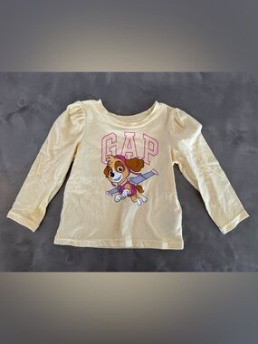 GAP Cream Long-Sleeve Tee with Pink Logo & Paw Patrol Graphic